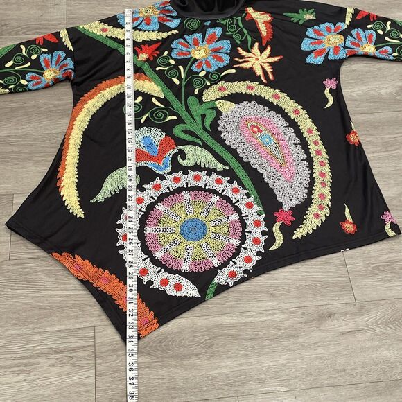 Womens Top L Floral Oversized Maximalist Boho Artsy Statement Eclectic Tunic - Picture 5 of 8